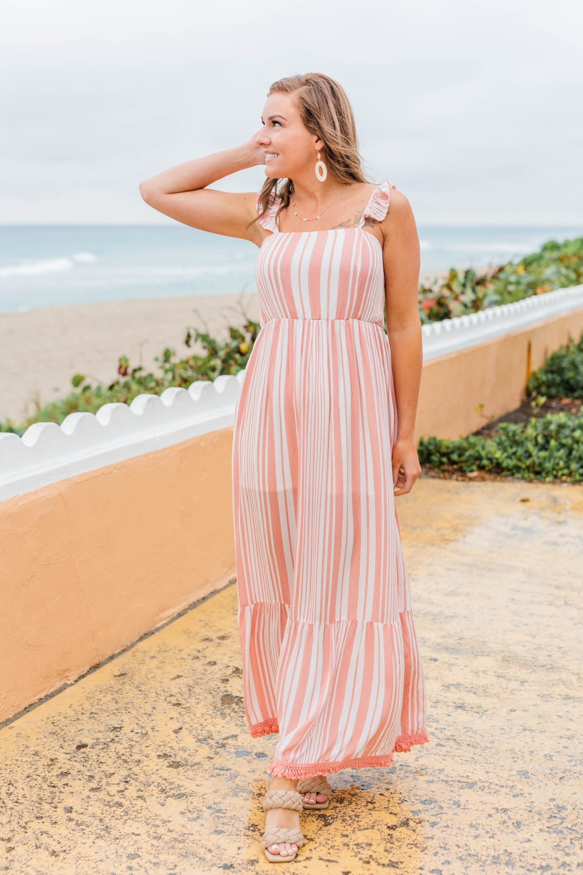 Beachy Feels Maxi Dress- Coral & Ivory
