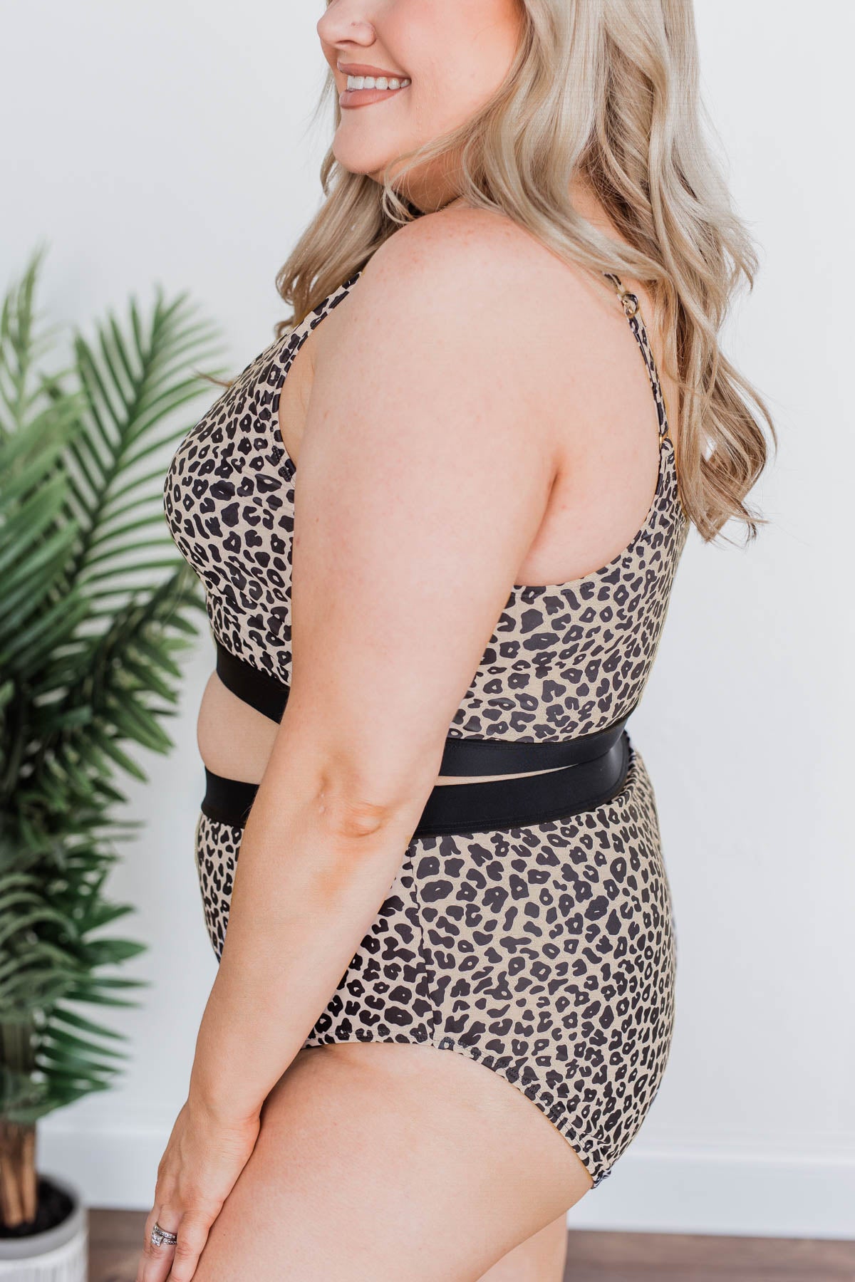 Walking On Sunshine Swim Top- Light Taupe Leopard Print