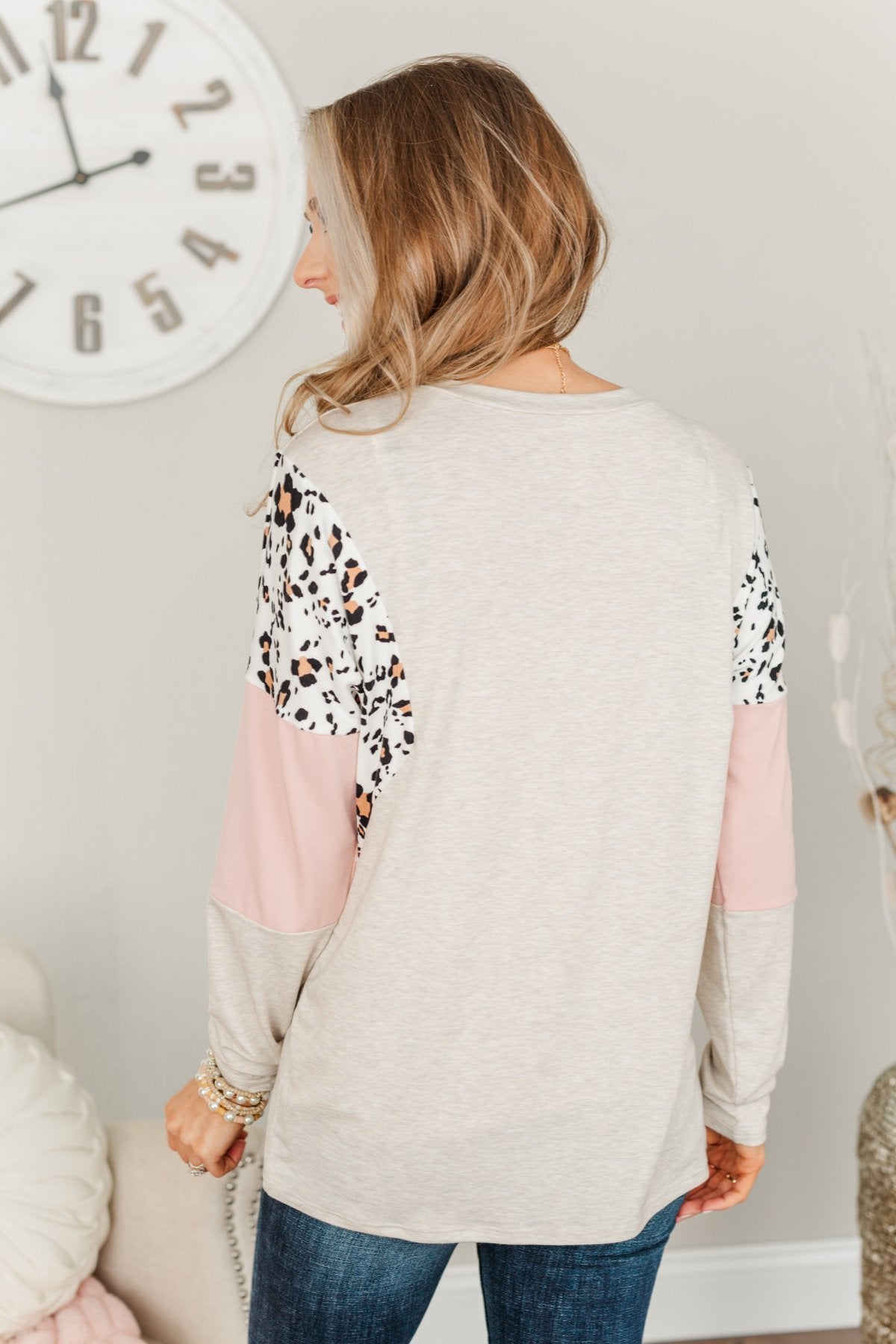 Every Moment Together Color Block Top- Oatmeal, Ivory & Pink