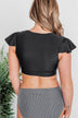 Miami Memories Flutter Sleeve Swim Top- Black