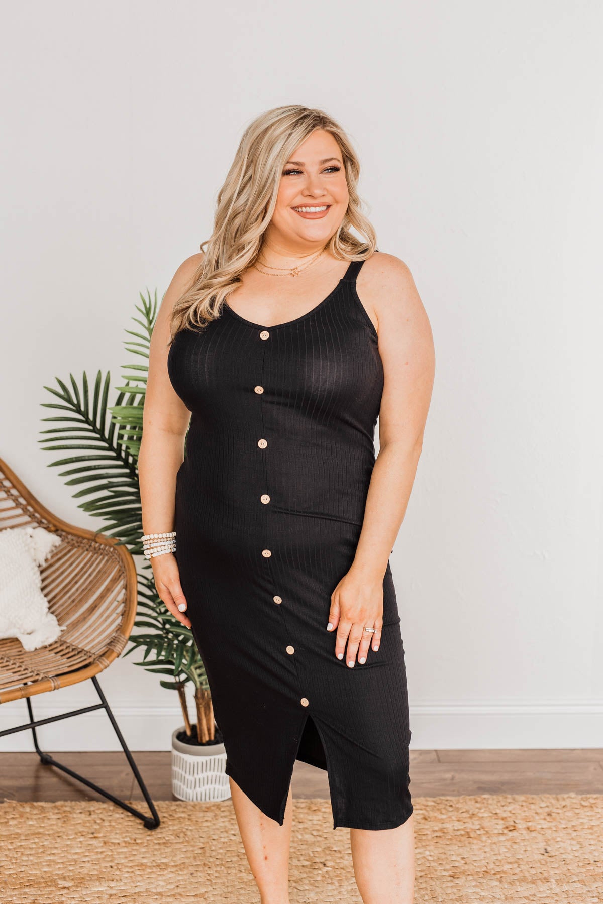 Feet In The Sand Button Dress- Black