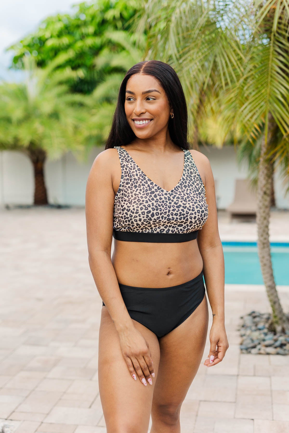 Walking On Sunshine Swim Top- Light Taupe Leopard Print