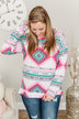 Live For The Adventure Aztec Top- Ivory, Fuchsia, & Teal