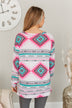 Live For The Adventure Aztec Top- Ivory, Fuchsia, & Teal