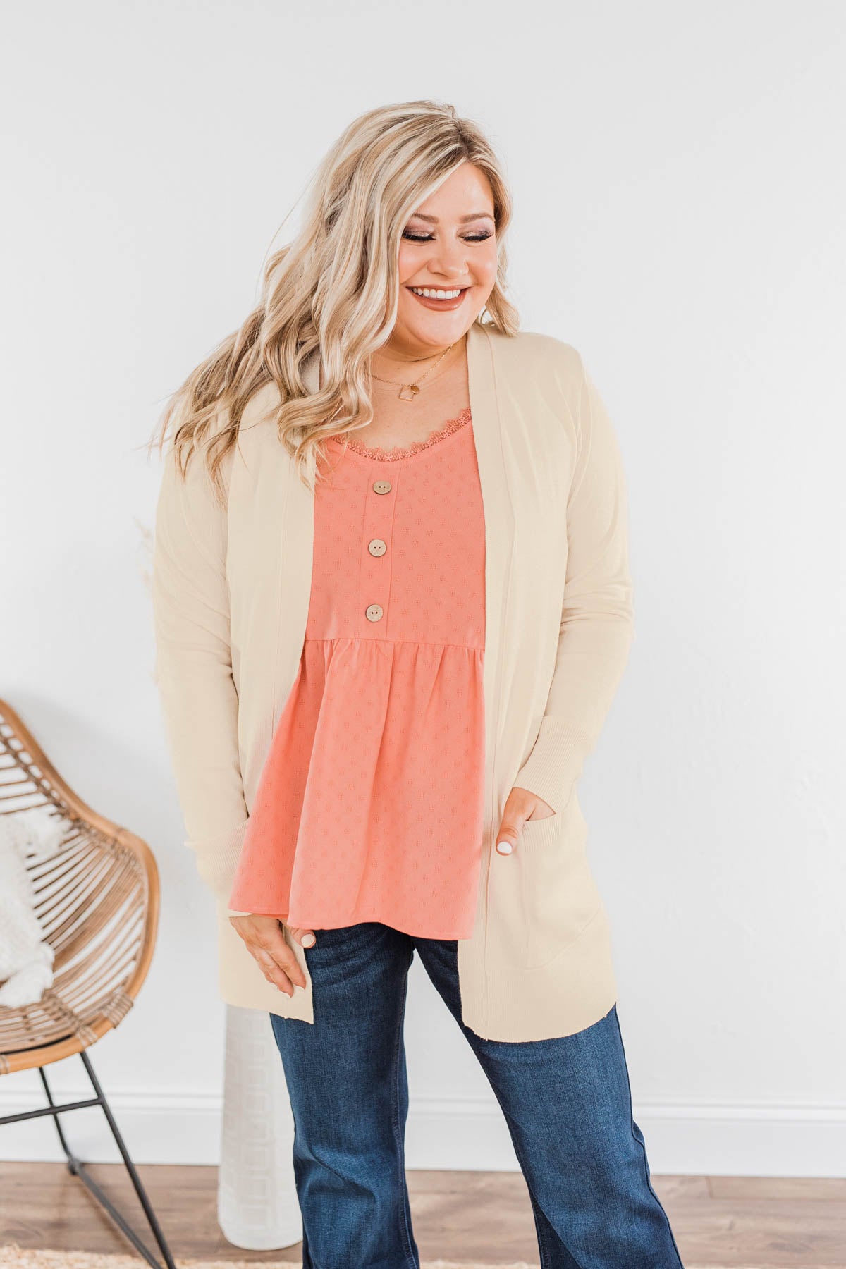 Can't Resist This Knit Pocket Cardigan- Cream