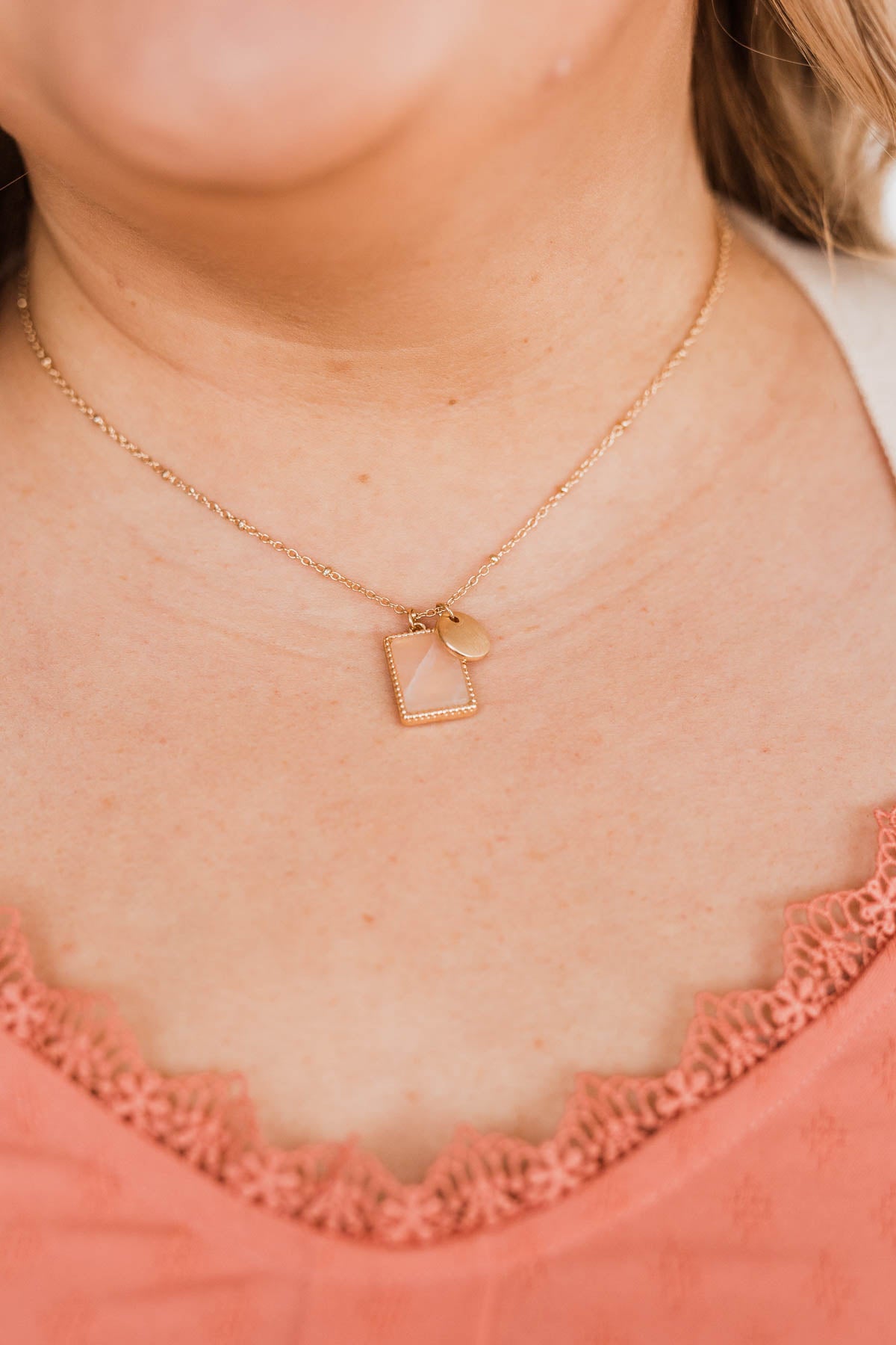 Simple Lives Gold Pendant Necklace- Pink