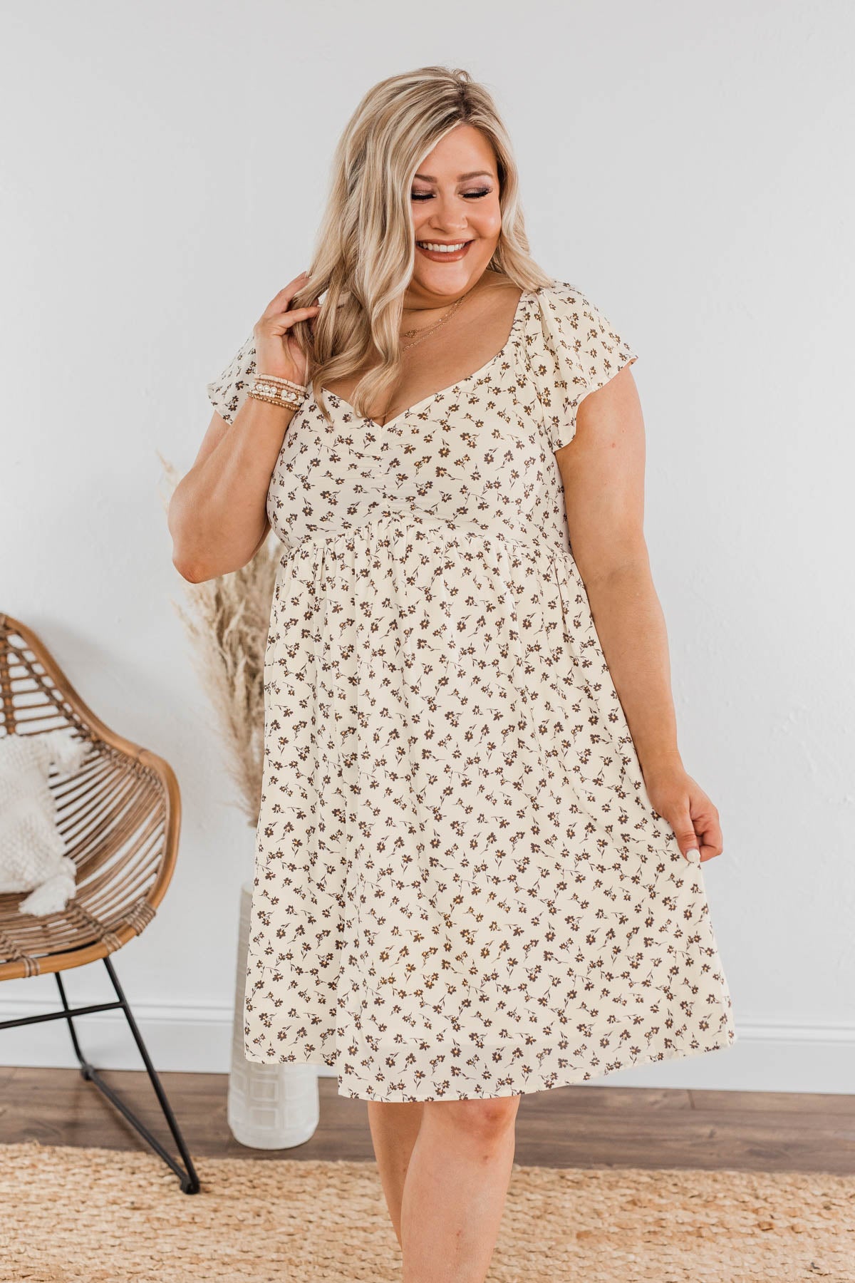 Better By Myself Floral Dress- Taupe & Ivory