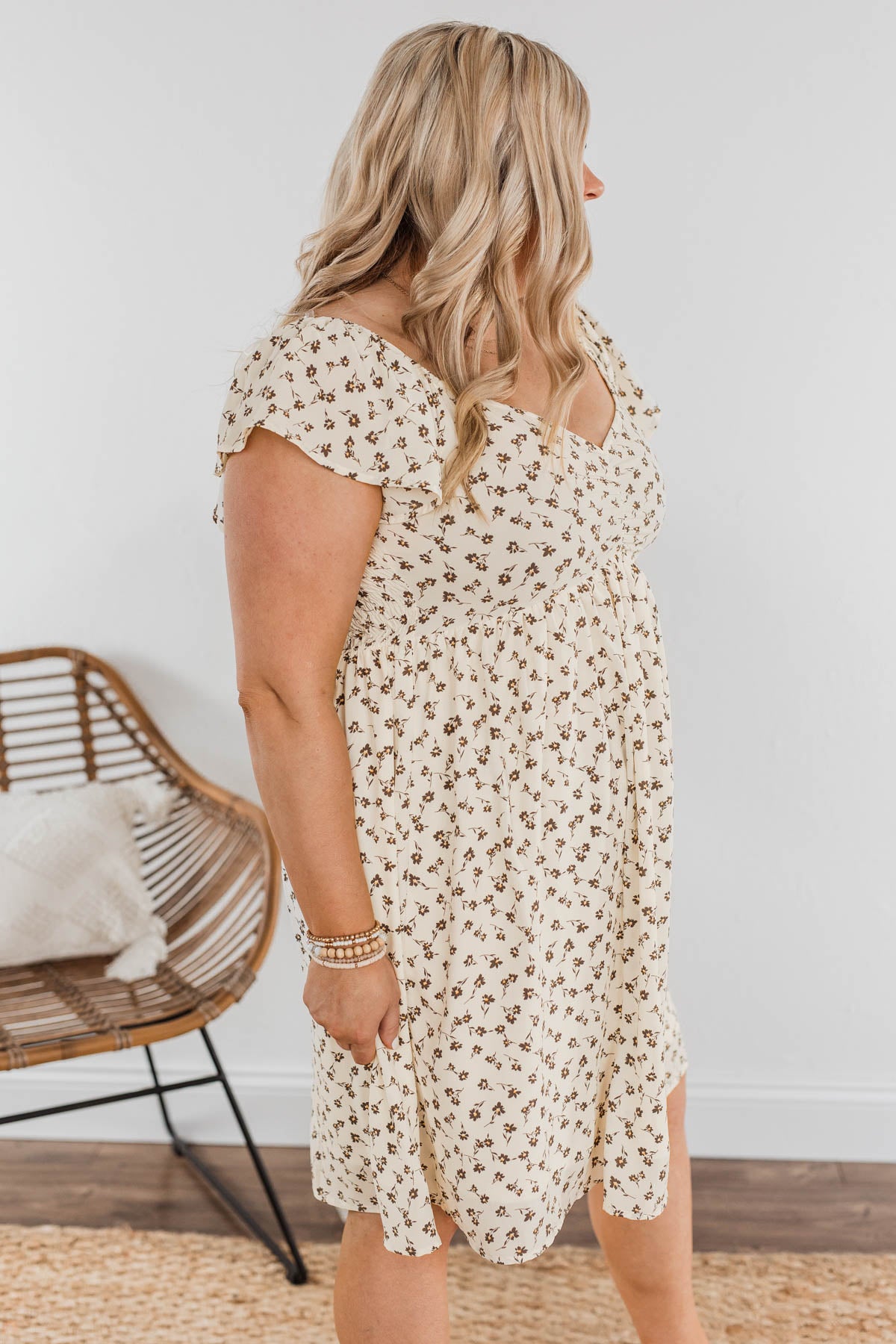 Better By Myself Floral Dress- Taupe & Ivory