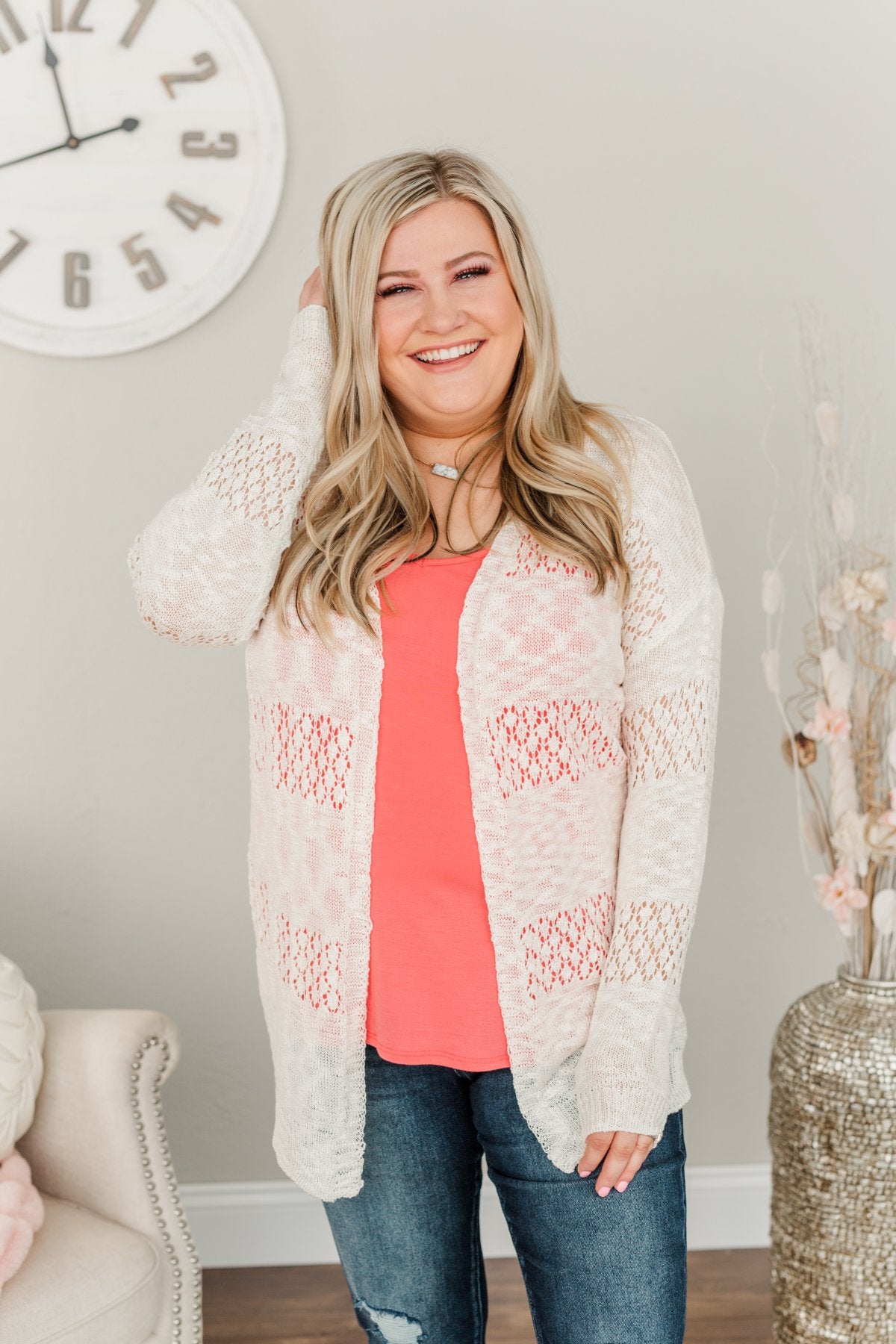 Lovely Life To Live Open Knit Cardigan- Ivory