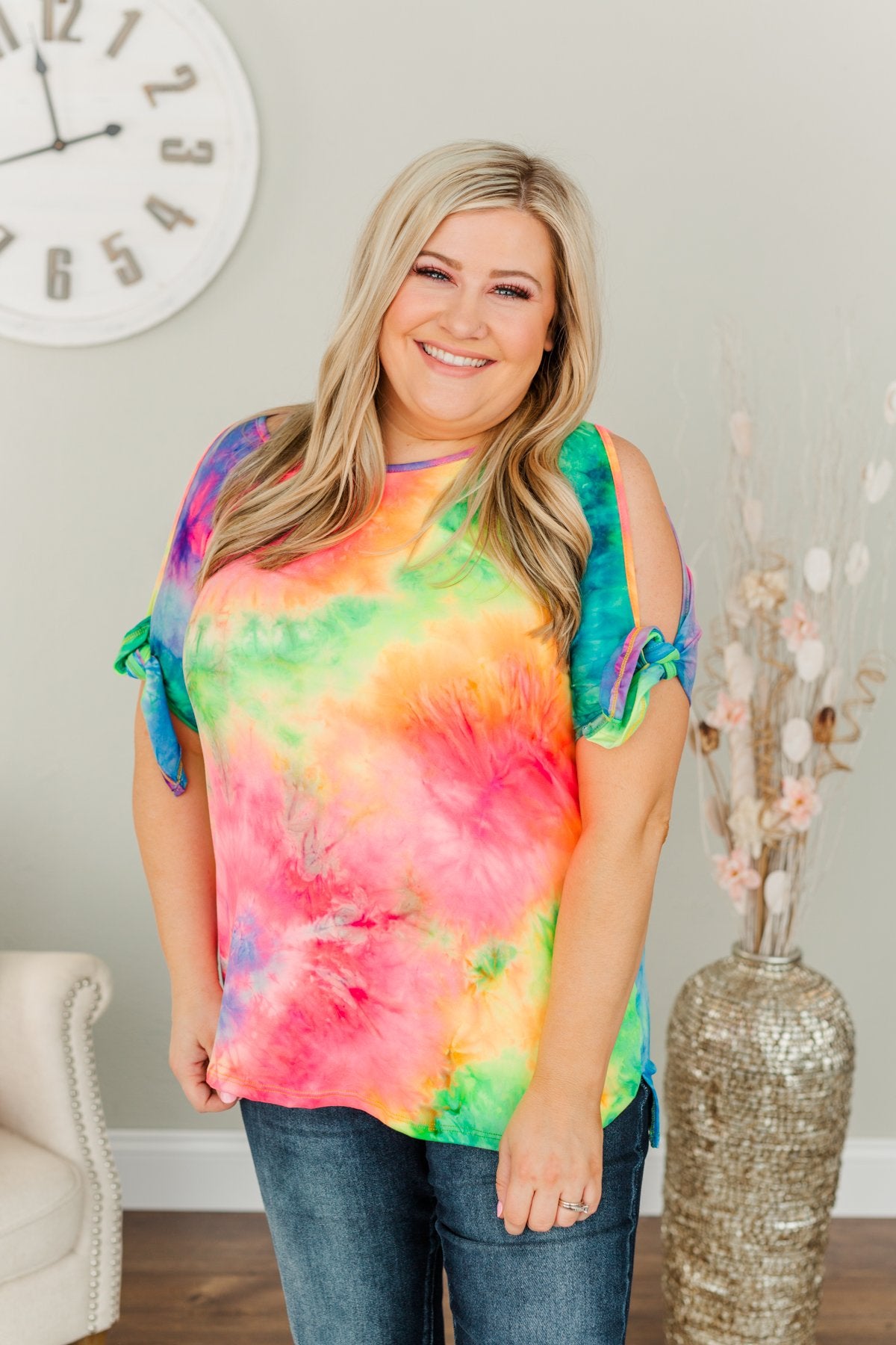 Look On The Bright Side Tie Dye Top- Neon Multi-Color