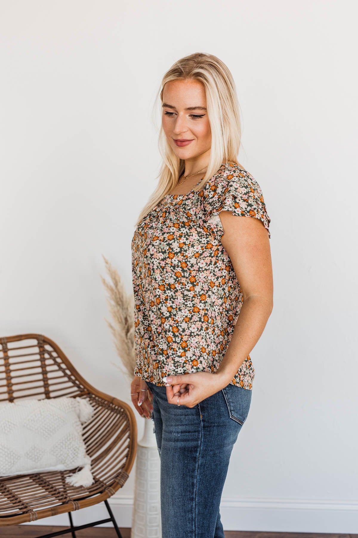Not Afraid To Feel Floral Blouse- Olive