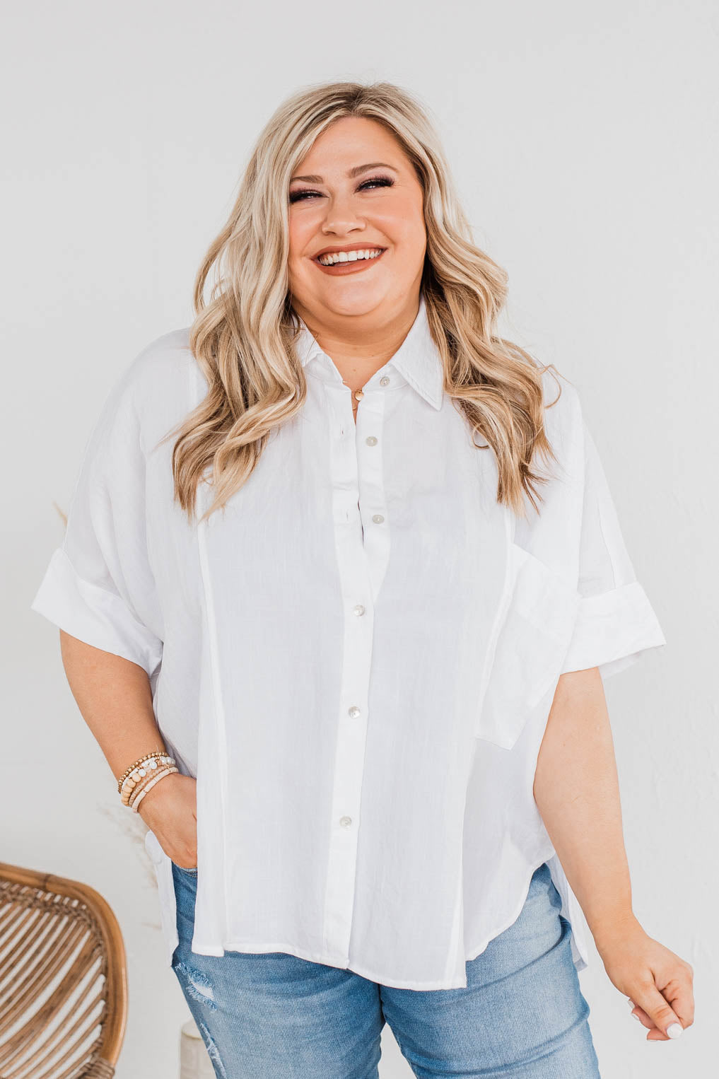 No Time For Drama Button Top- Off White