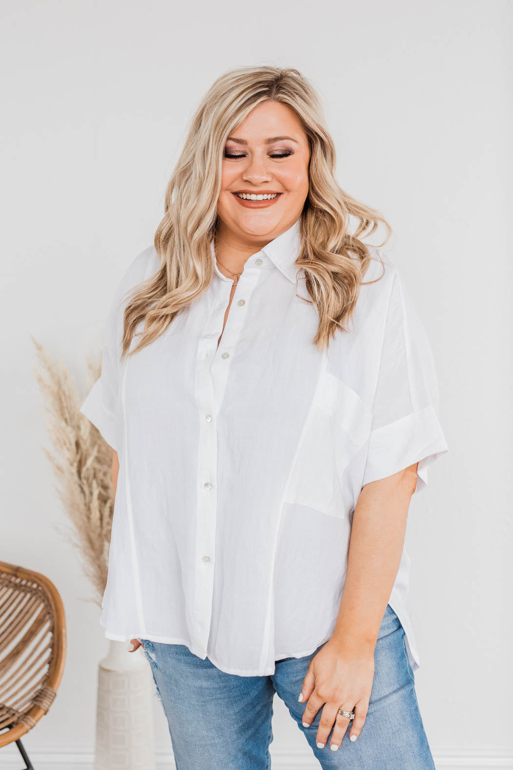 No Time For Drama Button Top- Off White