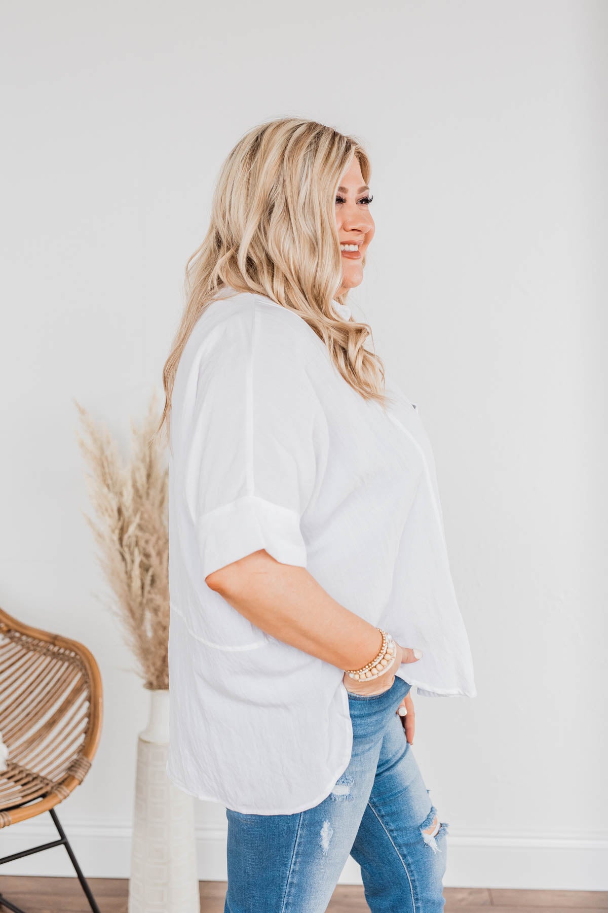 No Time For Drama Button Top- Off White