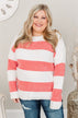 Radiate Happiness Striped Knit Sweater- Coral & Off-White