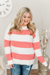 Radiate Happiness Striped Knit Sweater- Coral & Off-White