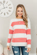 Radiate Happiness Striped Knit Sweater- Coral & Off-White