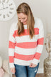 Radiate Happiness Striped Knit Sweater- Coral & Off-White