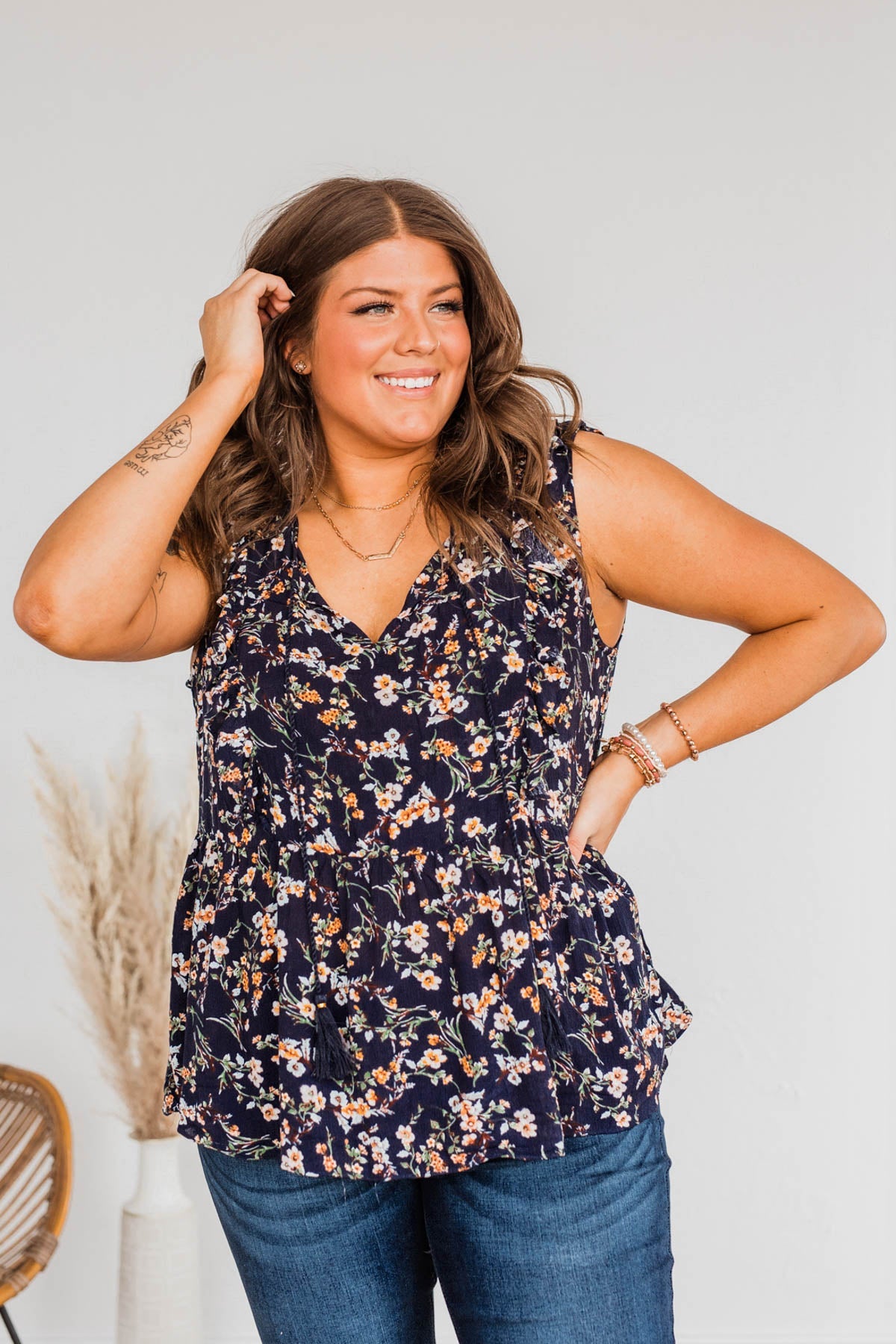 Unspeakable Love Floral Blouse- Navy