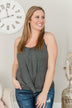 Enjoy The Journey Front Twist Tank Top- Charcoal