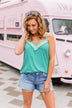 The Tropical Life V-Neck Tank Top- Teal