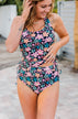 Making Waves High-Rise Swim Bottoms- Black Floral