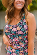 The Beach Is Calling Tankini Swim Top- Black Floral