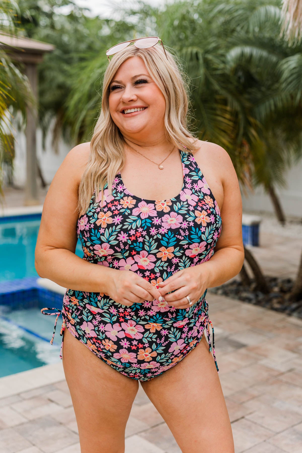 The Beach Is Calling Tankini Swim Top- Black Floral – The Pulse