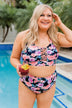 Sandy Shores High-Rise Swim Bottoms- Black, Peach & Purple