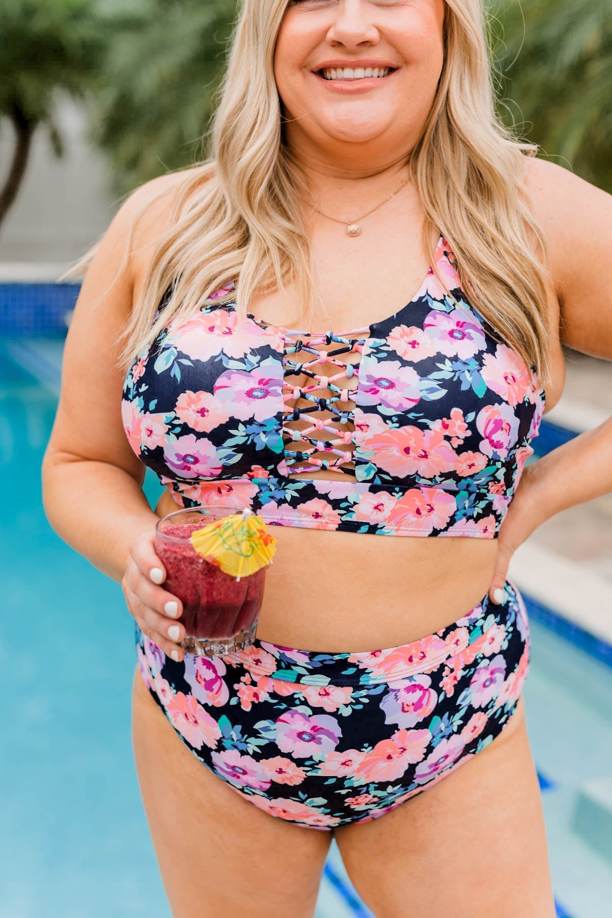 Tropical Breeze Floral Braided Swim Top- Black, Peach & Purple – The Pulse  Boutique