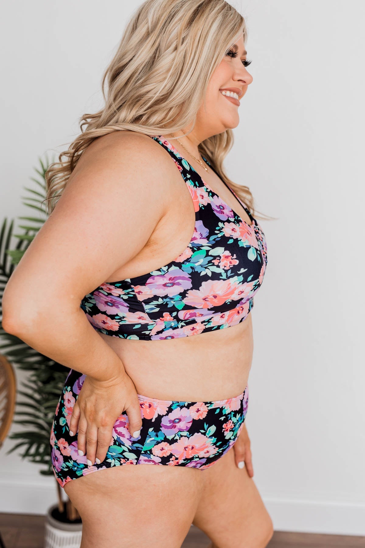 Tropical Breeze Floral Braided Swim Top- Black, Peach & Purple – The Pulse  Boutique