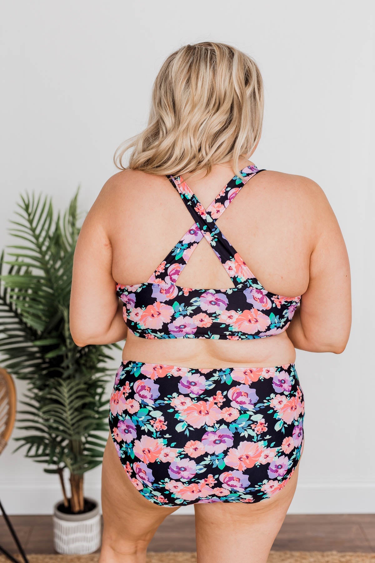 Tropical Breeze Floral Braided Swim Top- Black, Peach & Purple – The Pulse  Boutique