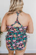 The Beach Is Calling Tankini Swim Top- Black Floral