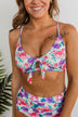 Off To The Ocean Triangle Bikini Top- Pink & Purple Floral
