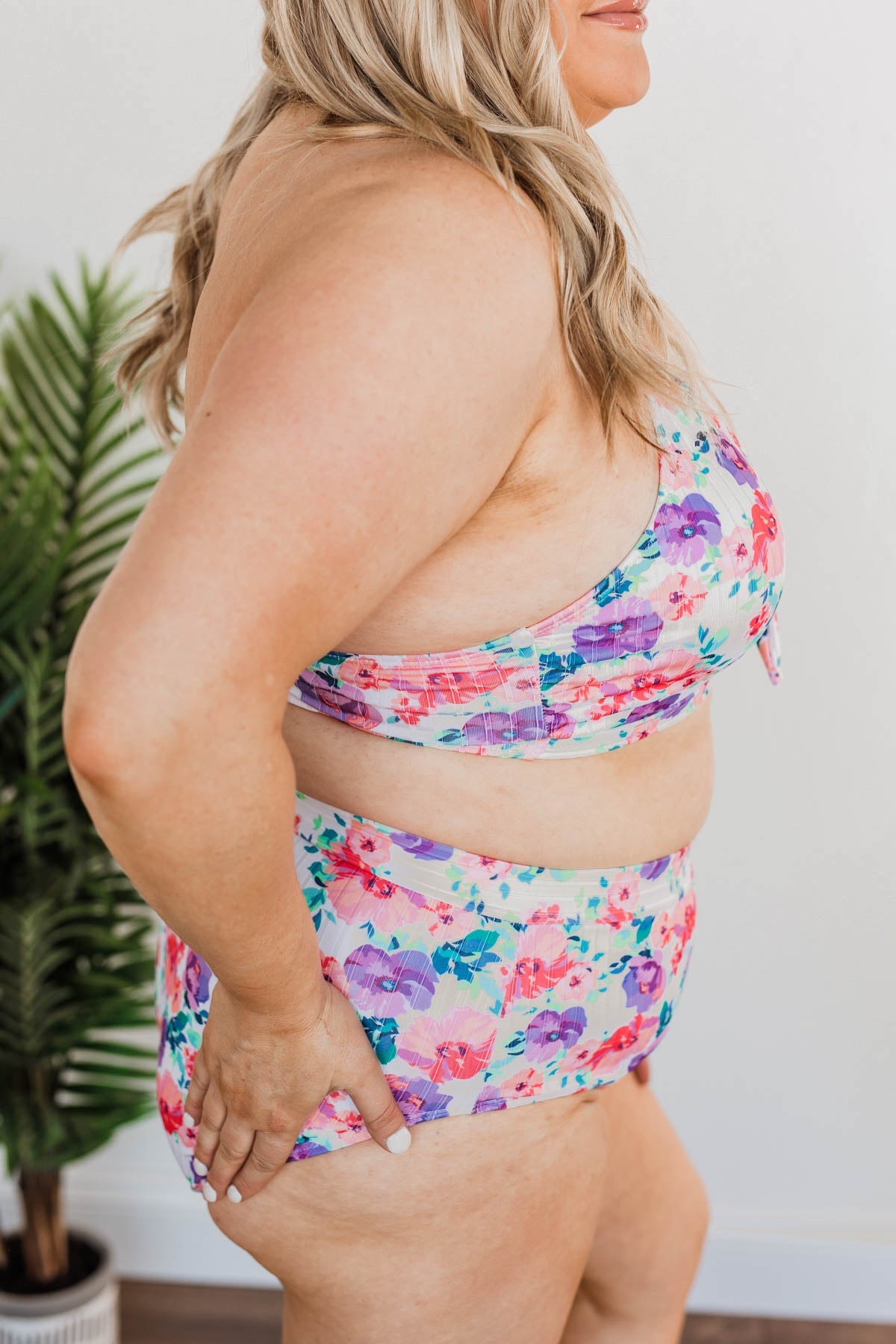 Off To The Ocean Triangle Bikini Top- Pink & Purple Floral
