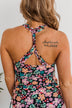 The Beach Is Calling Tankini Swim Top- Black Floral