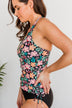 The Beach Is Calling Tankini Swim Top- Black Floral