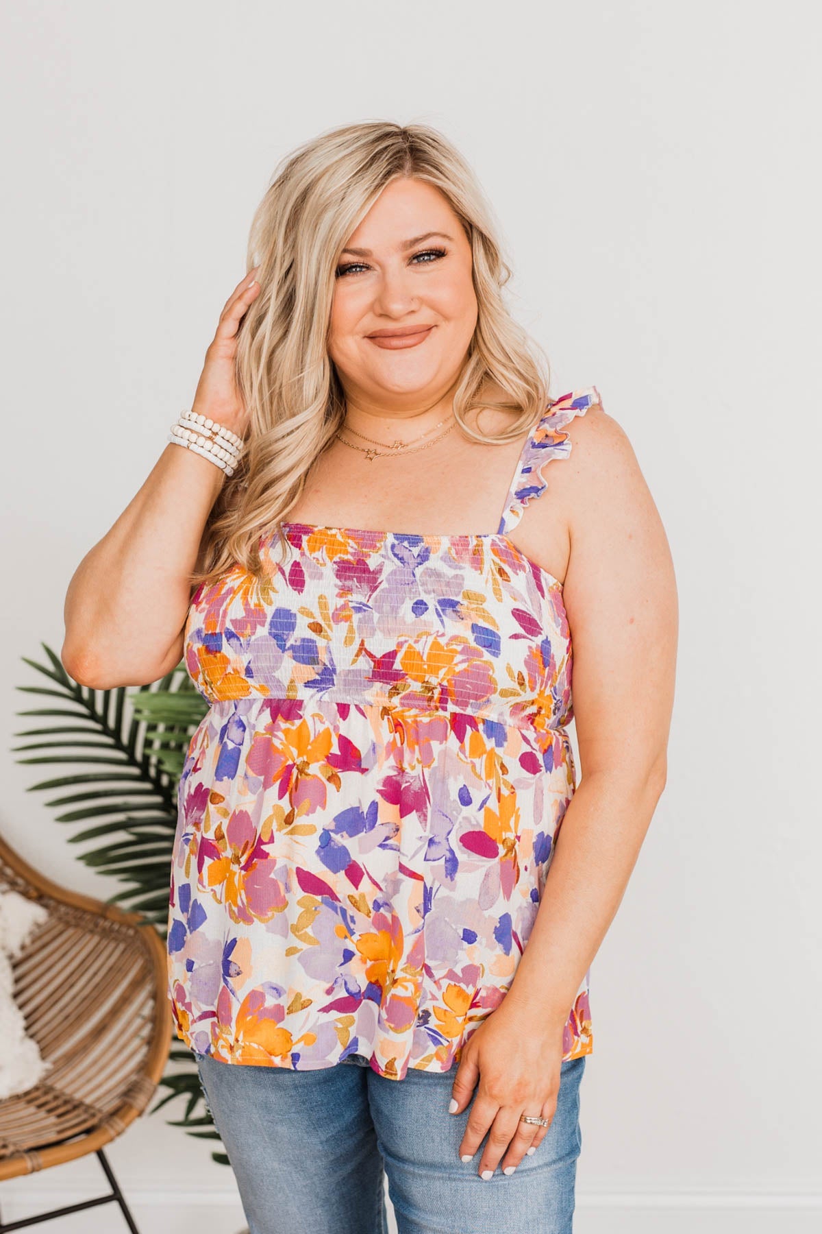 Vacation Every Day Floral Tank- Lavender
