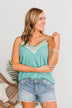 The Tropical Life V-Neck Tank Top- Teal