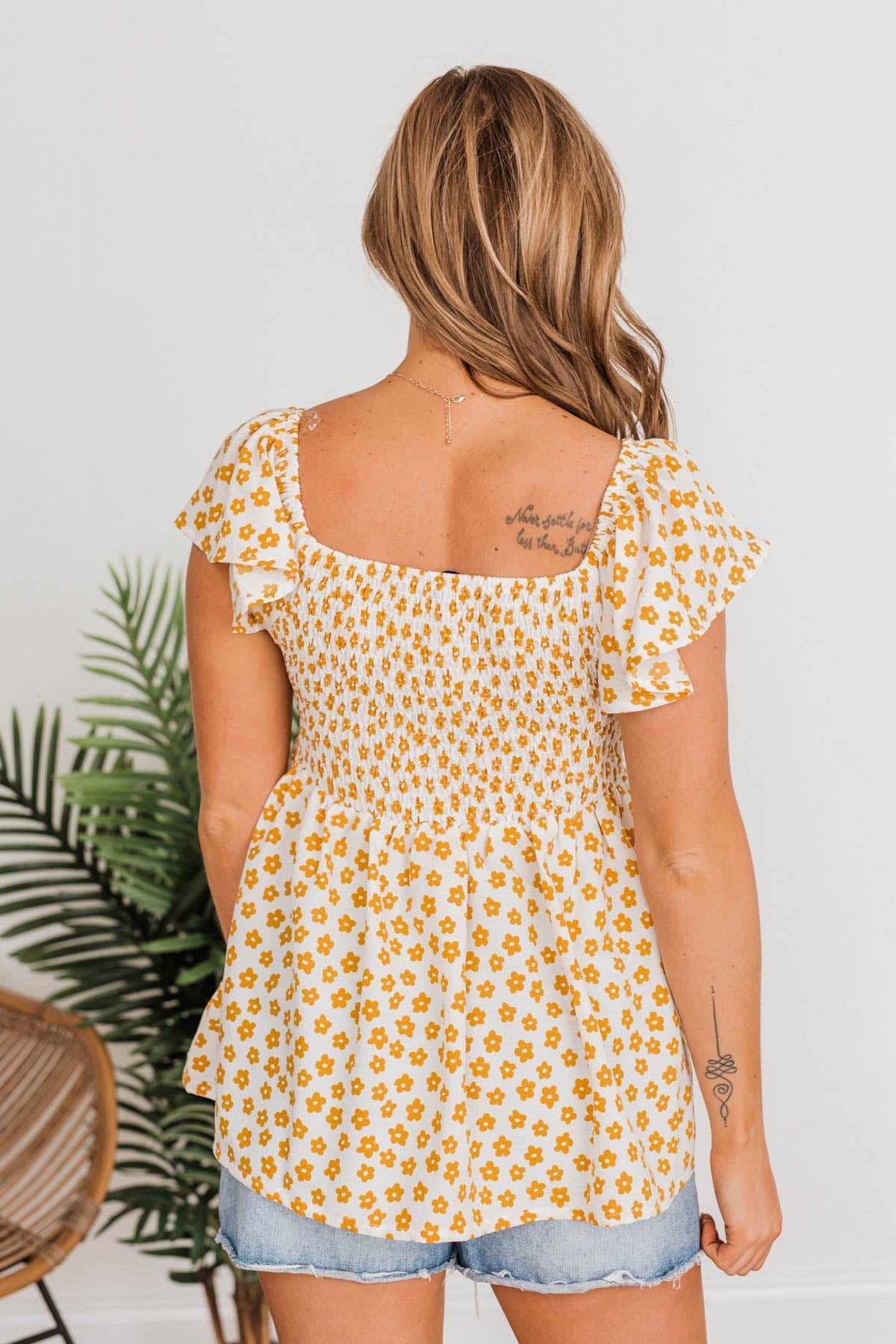 Shining Rays Floral Babydoll Top- Mustard & Ivory