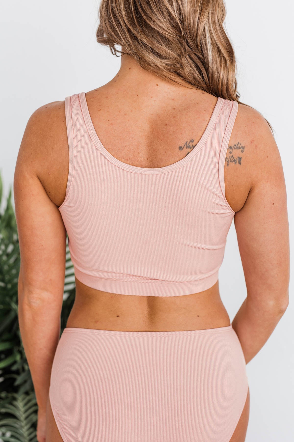 Summertime Shine Ribbed Knit Swim Top- Baby Pink