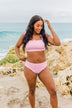 Chasing The Sun Striped Bandeau Swim Top- Pink