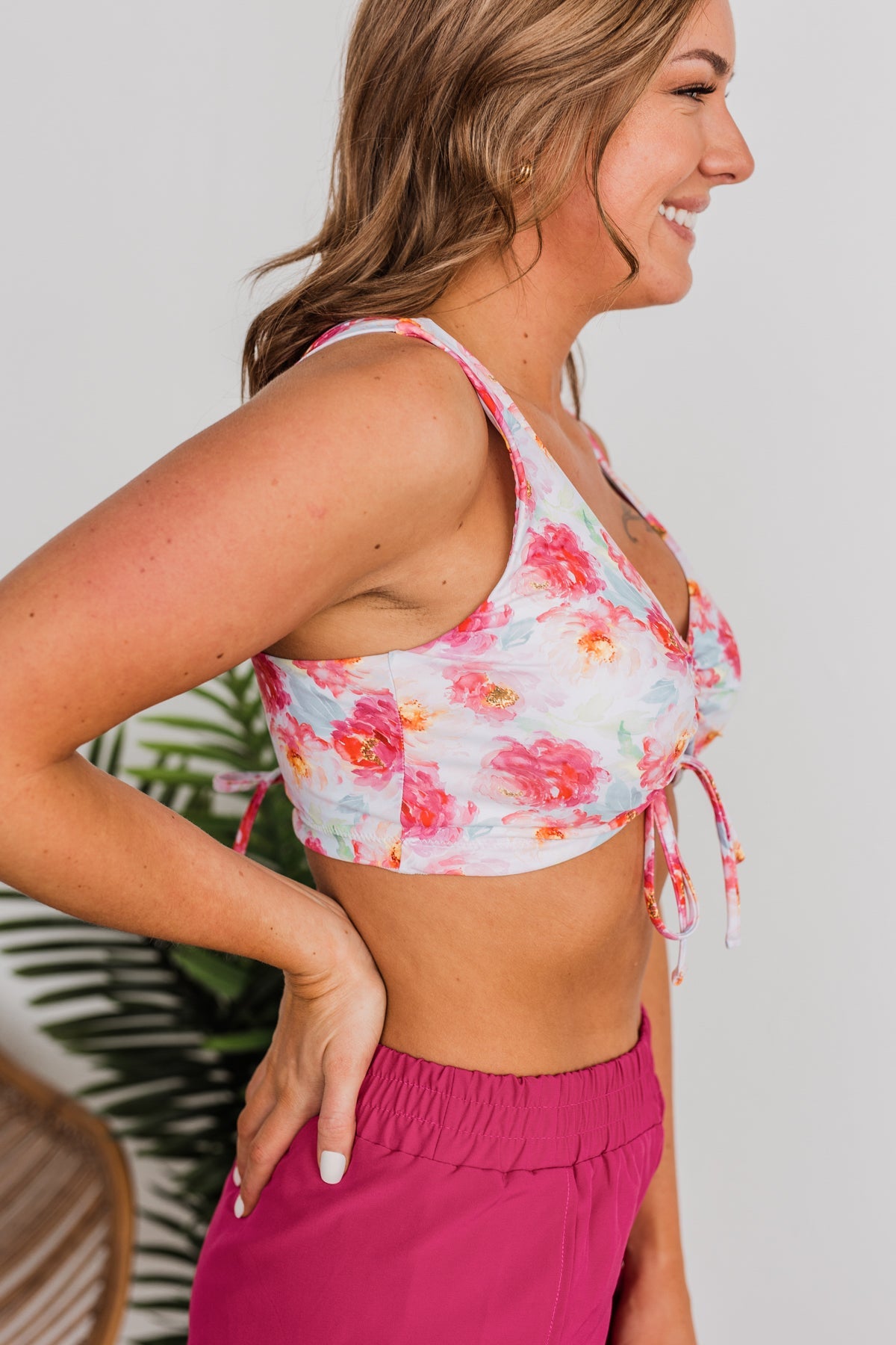 Surfing Through Life Cinched Swim Top- Ivory Floral