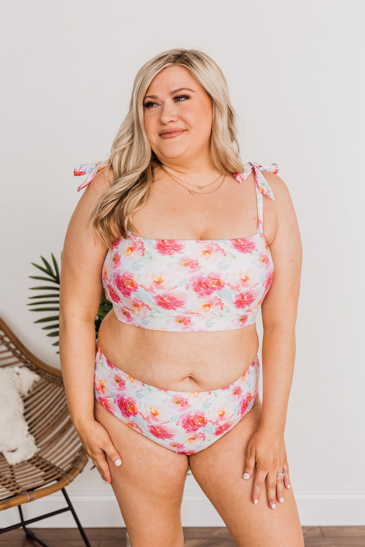 Chasing The Sun Floral Bandeau Swim Top- Ivory Floral