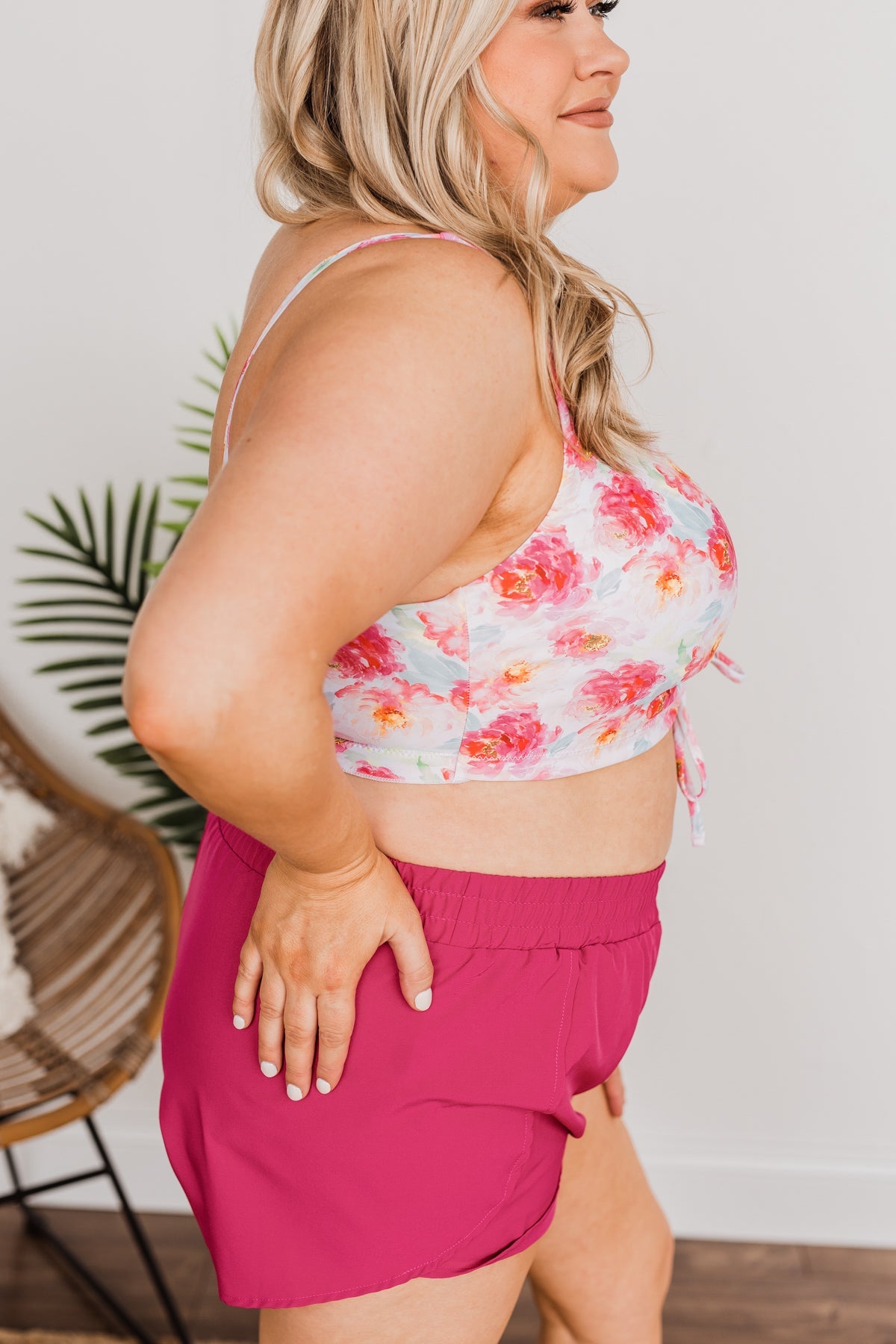 Surfing Through Life Cinched Swim Top- Ivory Floral