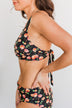 Sweet Sunshine Criss-Cross Bikini Top- Black & Orange Floral