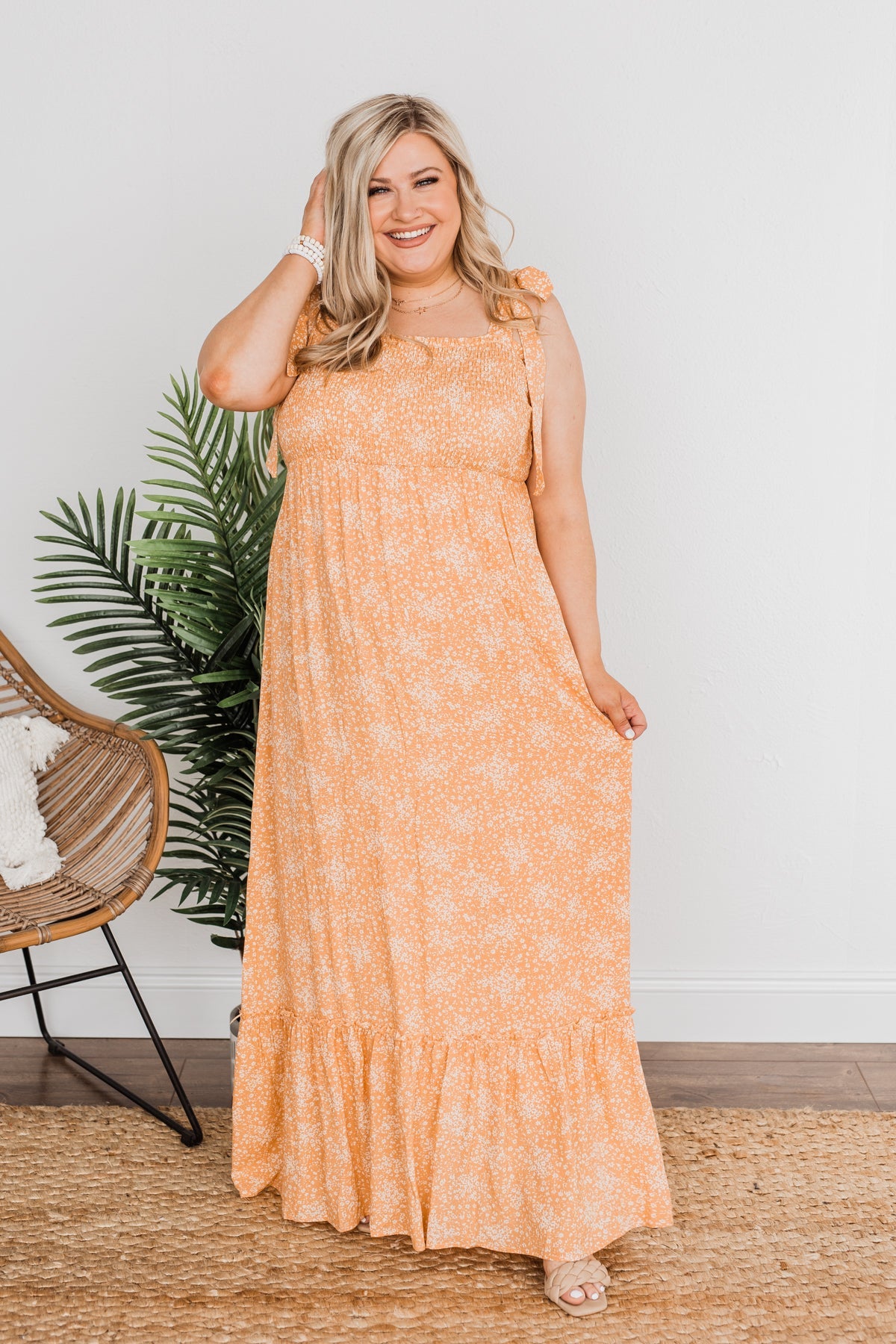Smell The Hibiscus Floral Maxi Dress- Orange