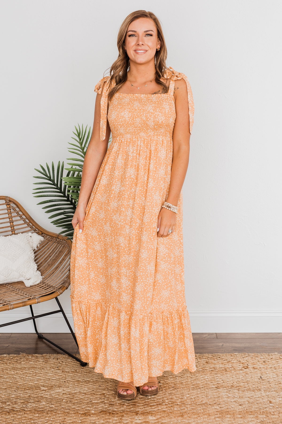 Smell The Hibiscus Floral Maxi Dress- Orange