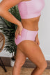 Bask In The Sun Mid-Rise Swim Bottoms- Pink Stripe