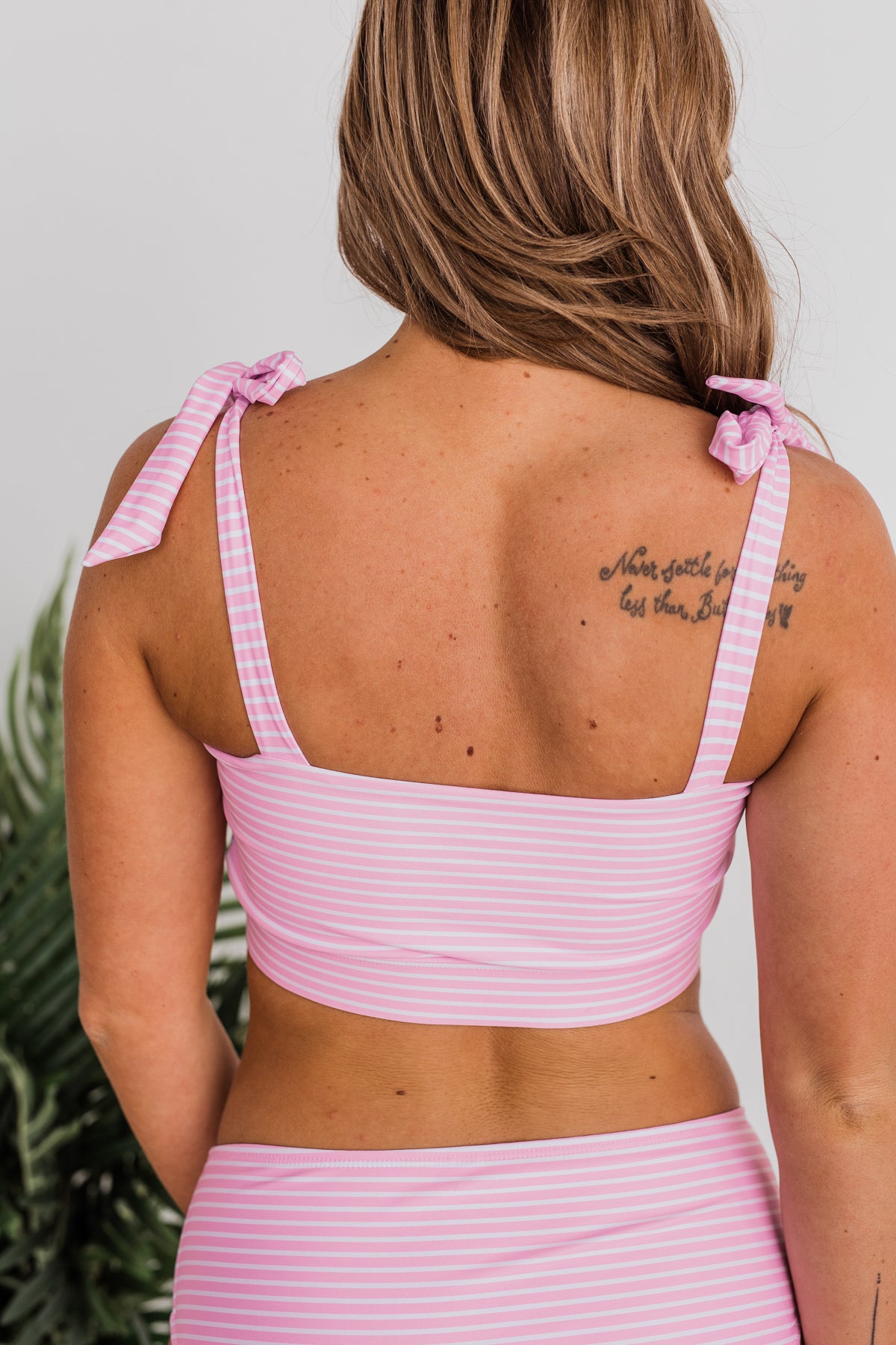 Chasing The Sun Striped Bandeau Swim Top- Pink